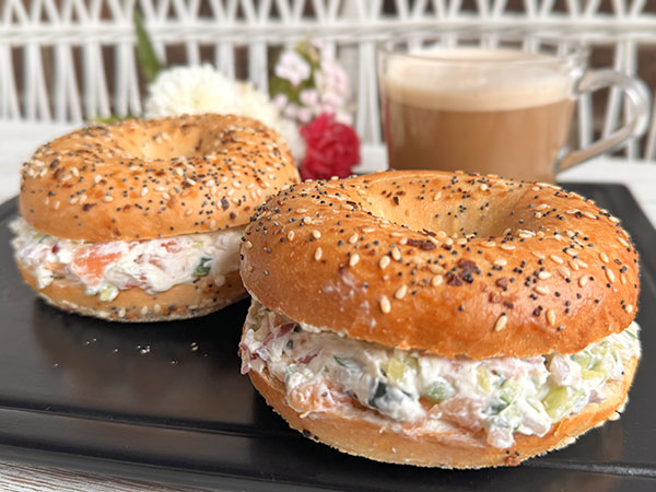 Breakfast Bagel Sandwich with Salmon and Cream Cheese