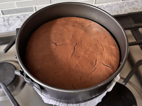 Baked chocolate cake cooling down after oven.