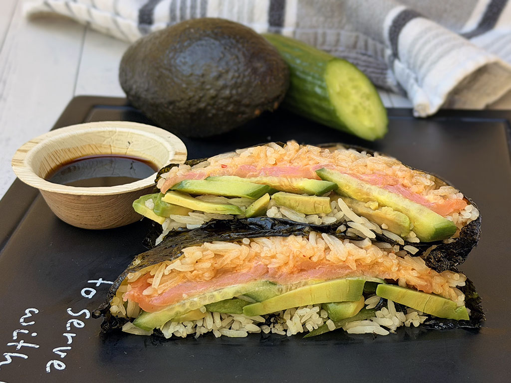 Easy Smoked Salmon Sushi Sandwich with Cucumber and Avocado