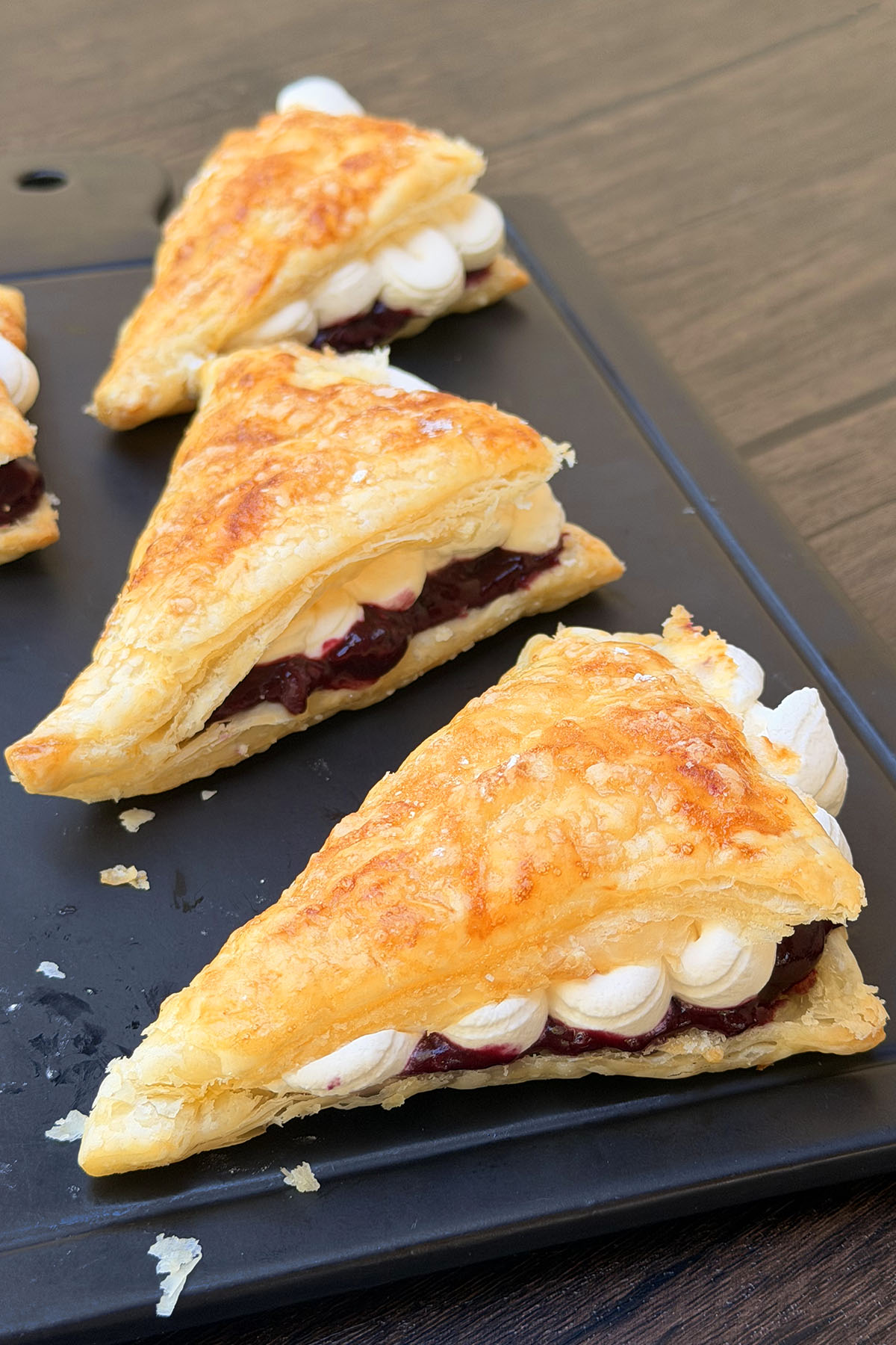 Flaky Puff Pastry Triangles with Berry and Cream Filling
