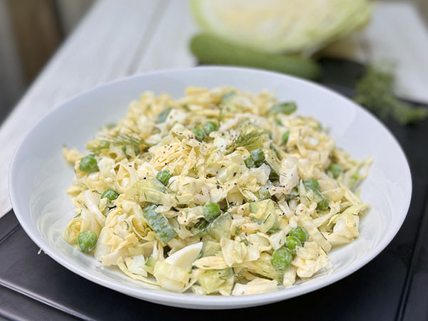 Fresh Cabbage Salad with Peas and Creamy Dijon Dressing