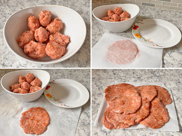 Step-by-step instructions on forming round pork sausage patties.