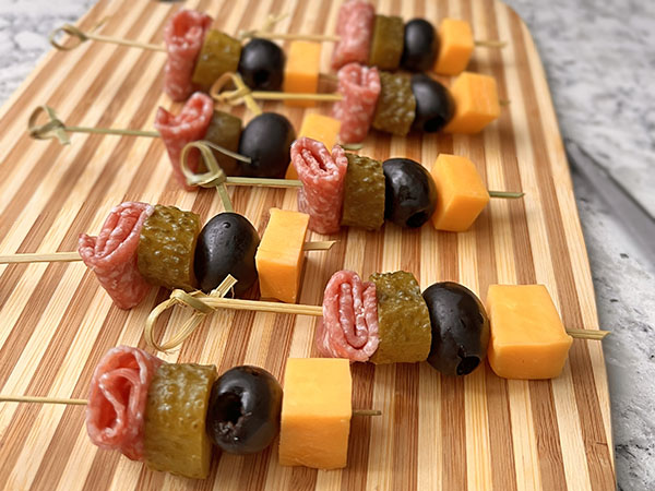 Olive, Cheese and Salami Skewers