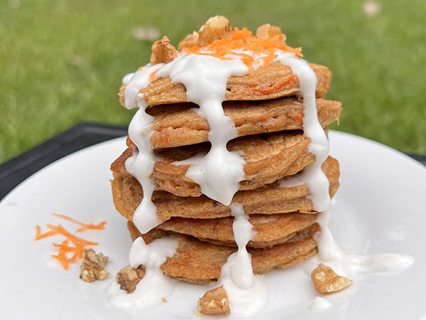 Paleo Carrot Cake Pancakes with Maple Cream Drizzle